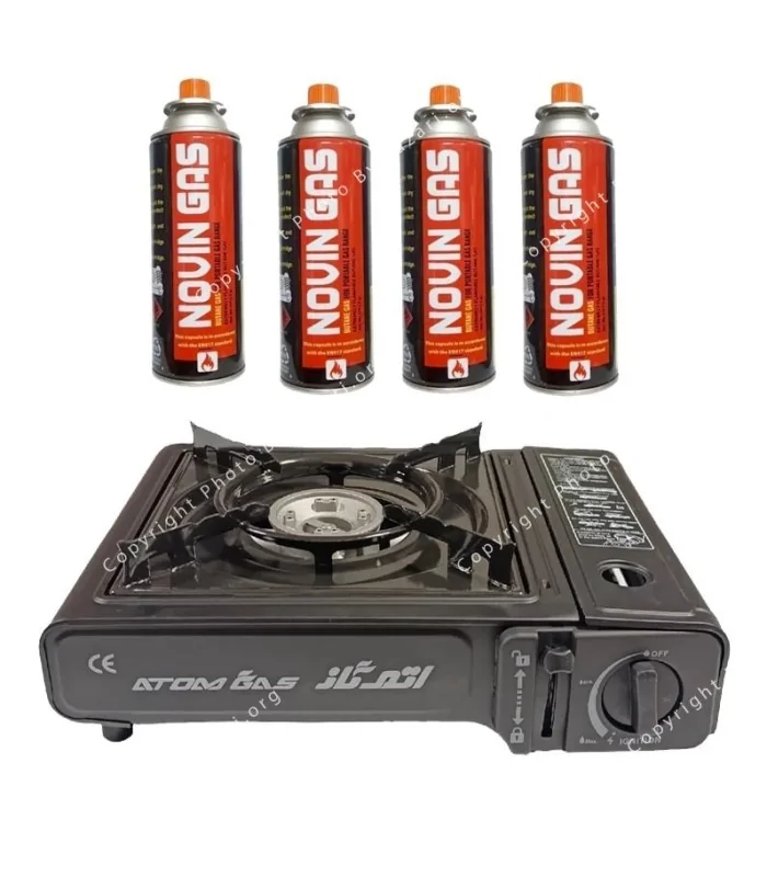 اجاق کیفی مسافرتی اتم گاز به همراه 4 عدد کپسول